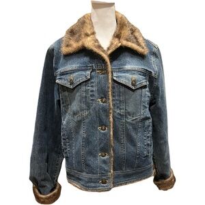 Marvin Richards Blue Denim Jacket with Brown Faux Fur Trim and lined